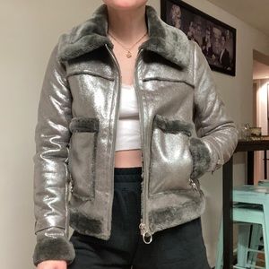 Silver Faux Fur Moto Jacket